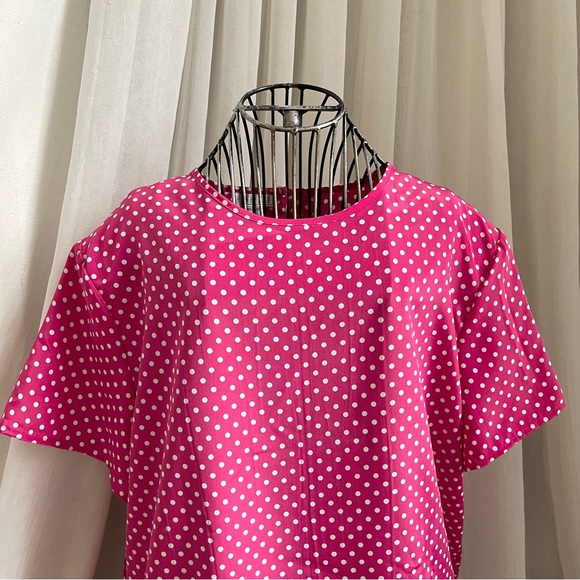 Vintage 90s Hana Sung Pink and White Polka Dot Top - Picture 2 of 13